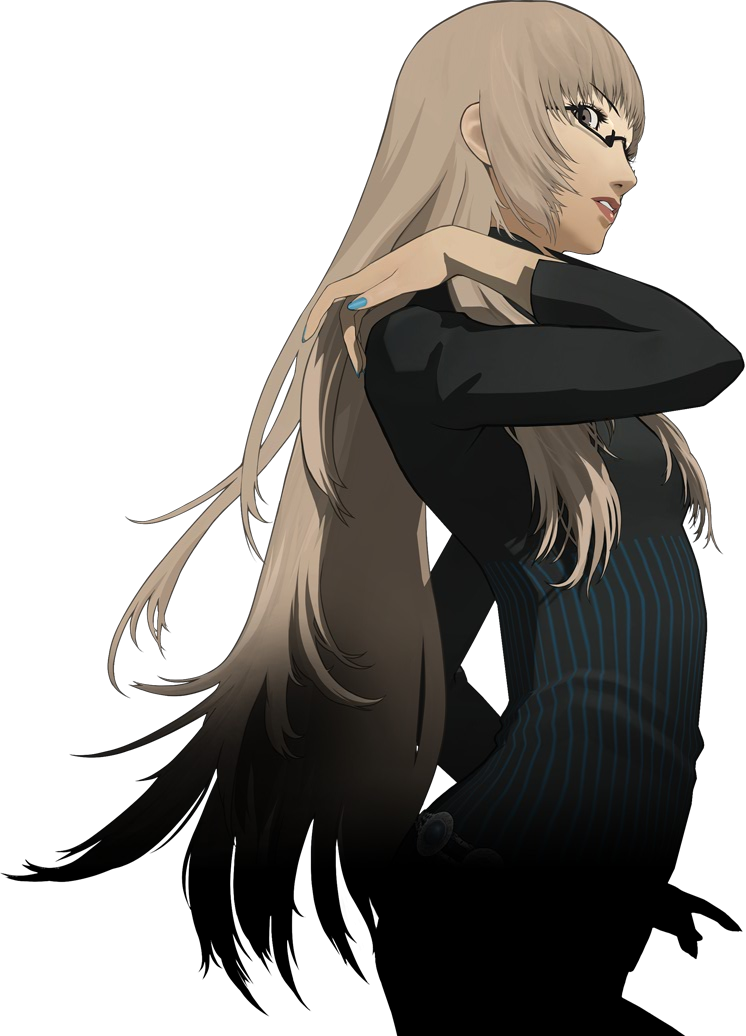 brown_hair, catherine_(game), female, glasses, katherine_(catherine), katherine_mcbride, long_hair, nail_polish, official_art, profile, simple_background, soejima_shigenori, solo, standing, transparent_background, white_background
