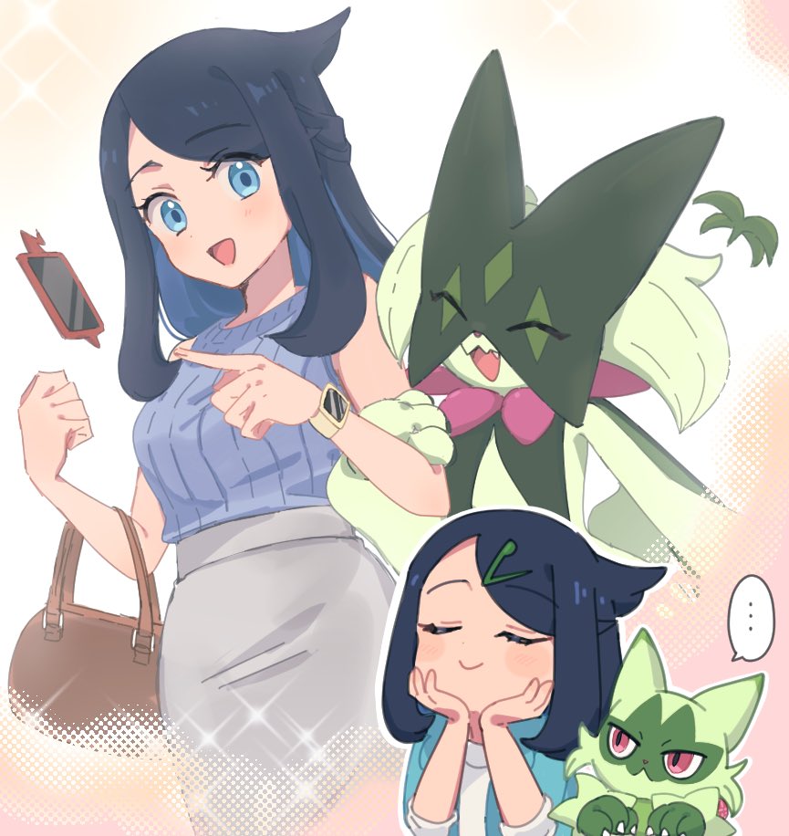 1girl, aged_up, black_hair, blue_eyes, blush, body_fur, closed_eyes, closed_mouth