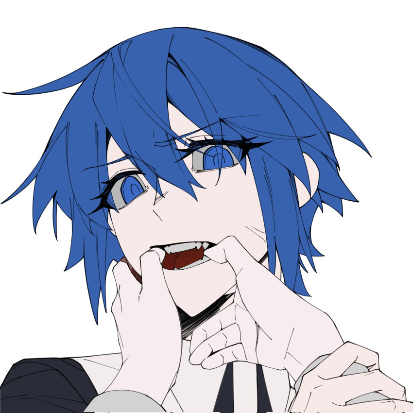 blue_eyes, blue_hair, ciel_(tsukihime), hand_in_another's_mouth, hand_on_own_face, highres, open_mouth, shouzuo
