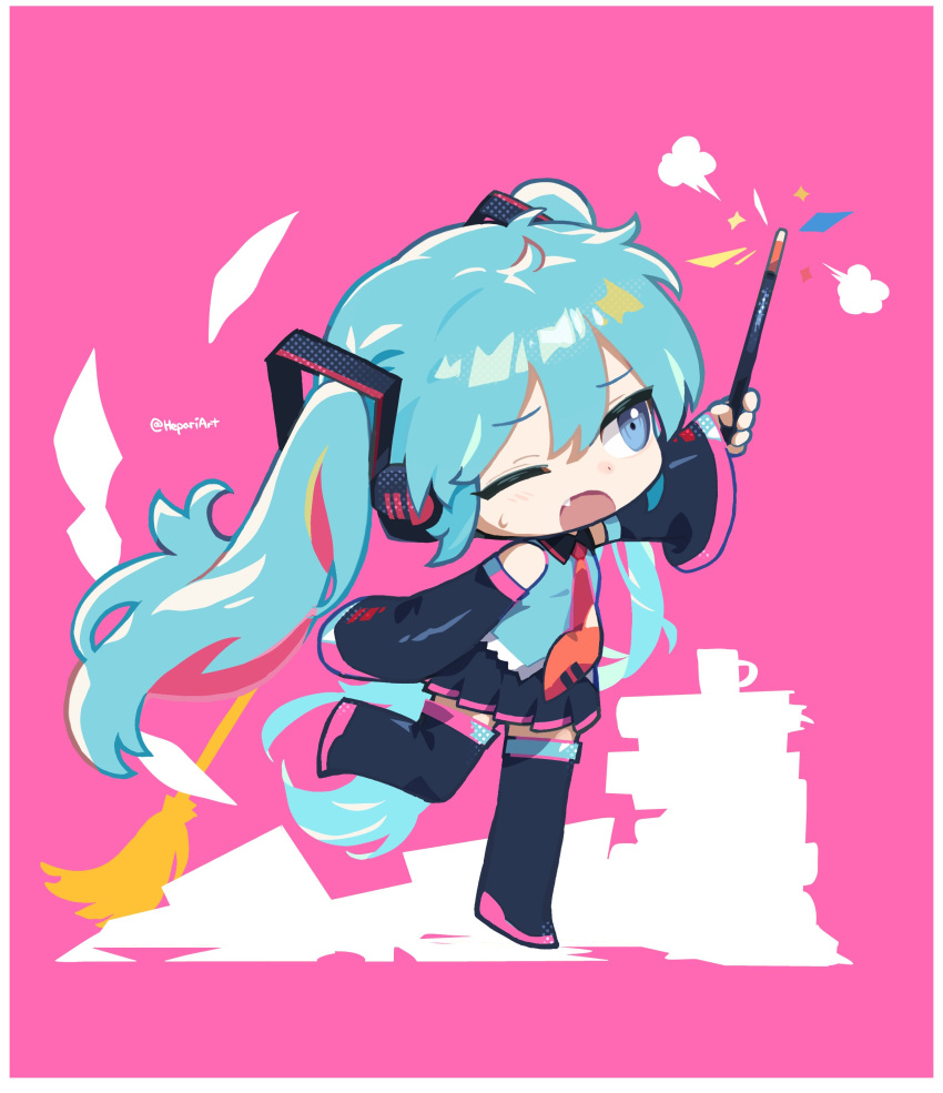 1girl, absurdres, arm_up, black_footwear, black_skirt, blue_eyes, blue_hair, boots