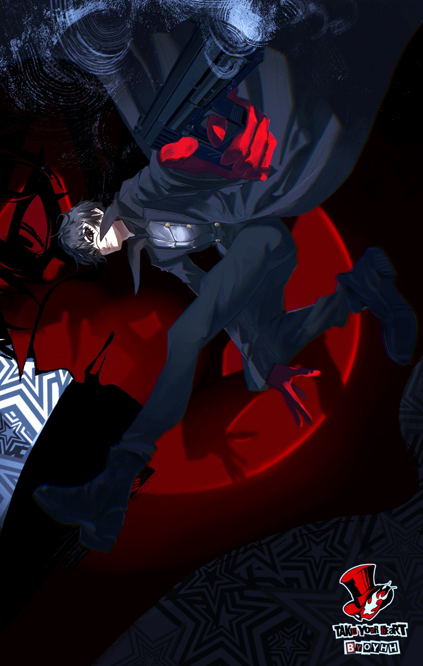 1boy, absurdres, amamiya_ren, black_coat, black_hair, black_pants, coat, commentary