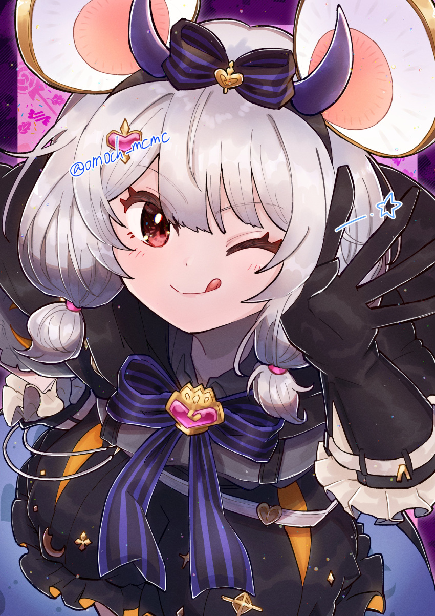 1girl, :q, absurdres, animal_ears, black_gloves, black_shorts, fake_animal_ears, fake_horns