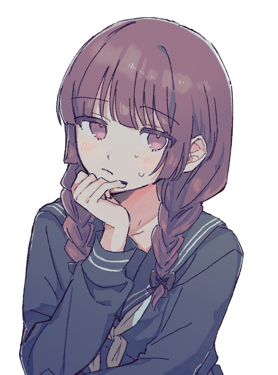 1girl, aged_down, black_bow, black_nails, blue_shirt, bocchi_the_rock!, bow, braid