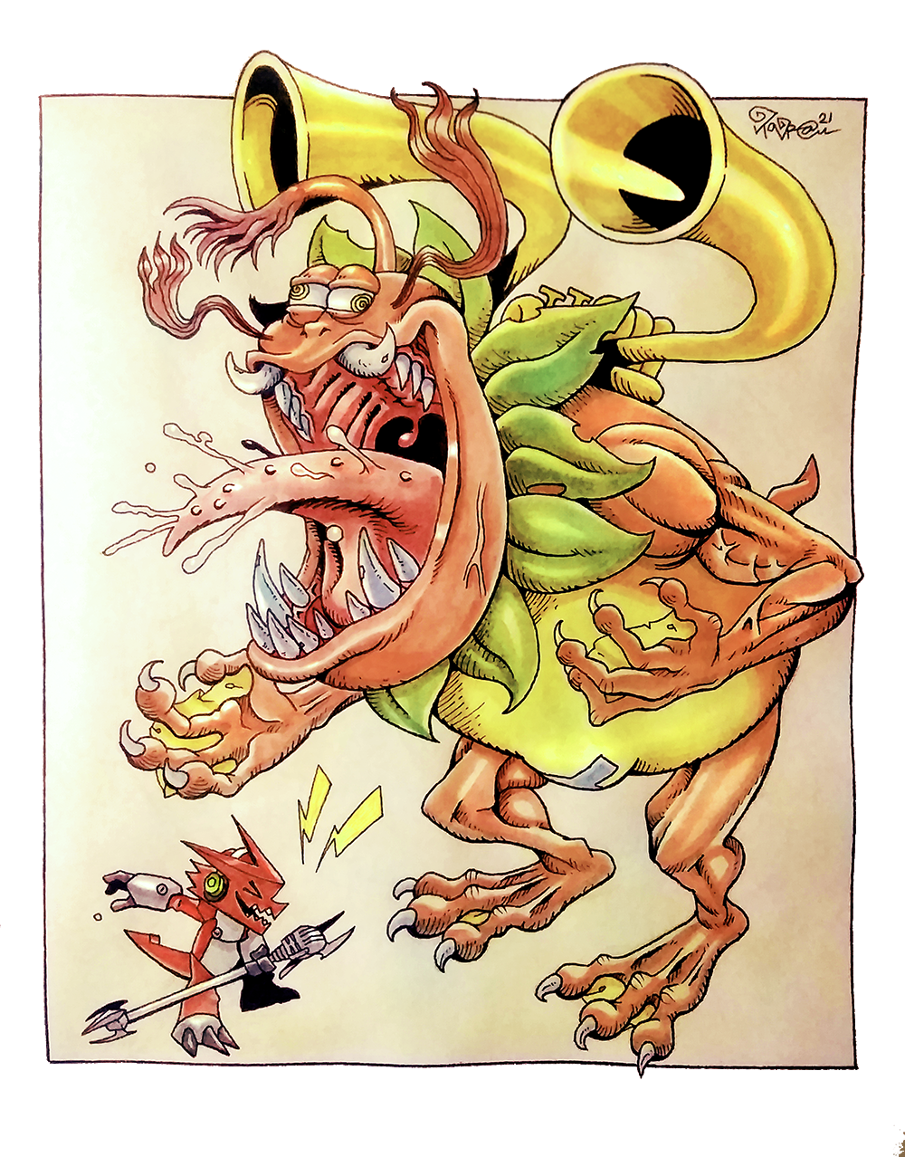 >_<, 2021, 2boys, @_@, antennae, claws, closed_eyes, colored_skin