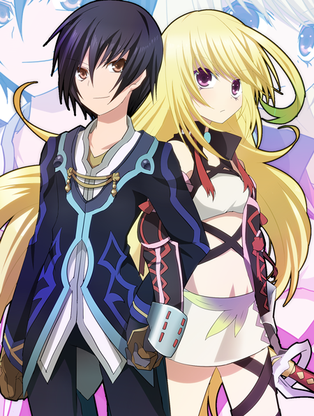 1girl, black_hair, blonde_hair, brown_eyes, couple, gloves, jude_mathis, milla_maxwell
