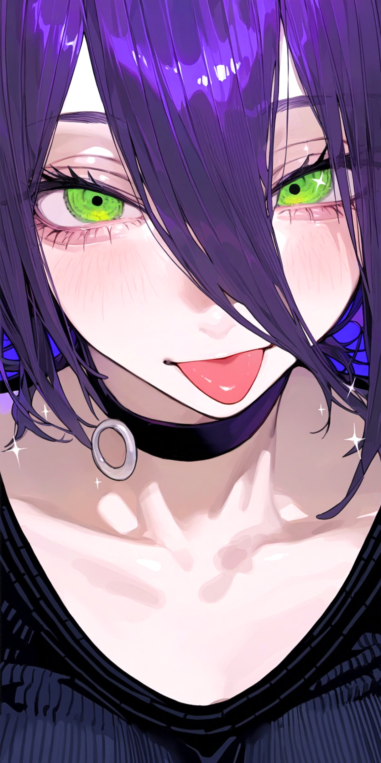 1girl, absurdres, black_shirt, blush, chainsaw_man, choker, eatsleep1111, from_above
