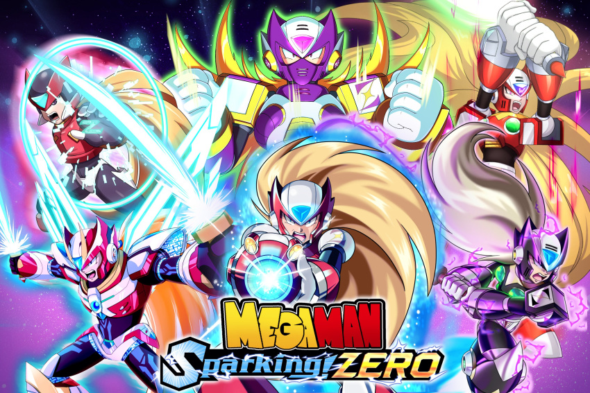 aiming, aiming_at_viewer, arm_cannon, armor, artist_collaboration, axasempai, black_zero_(mega_man), blonde_hair