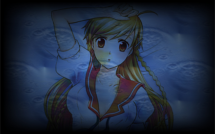blonde_hair, brown_eyes, mirai_suenaga, rain, seifuku