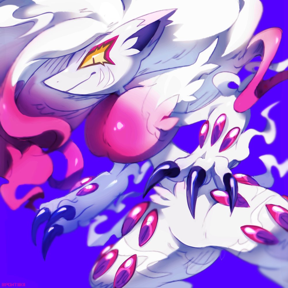 1other, androgynous, blue_background, claws, commentary, furry, gradient_hair, hisuian_zoroark