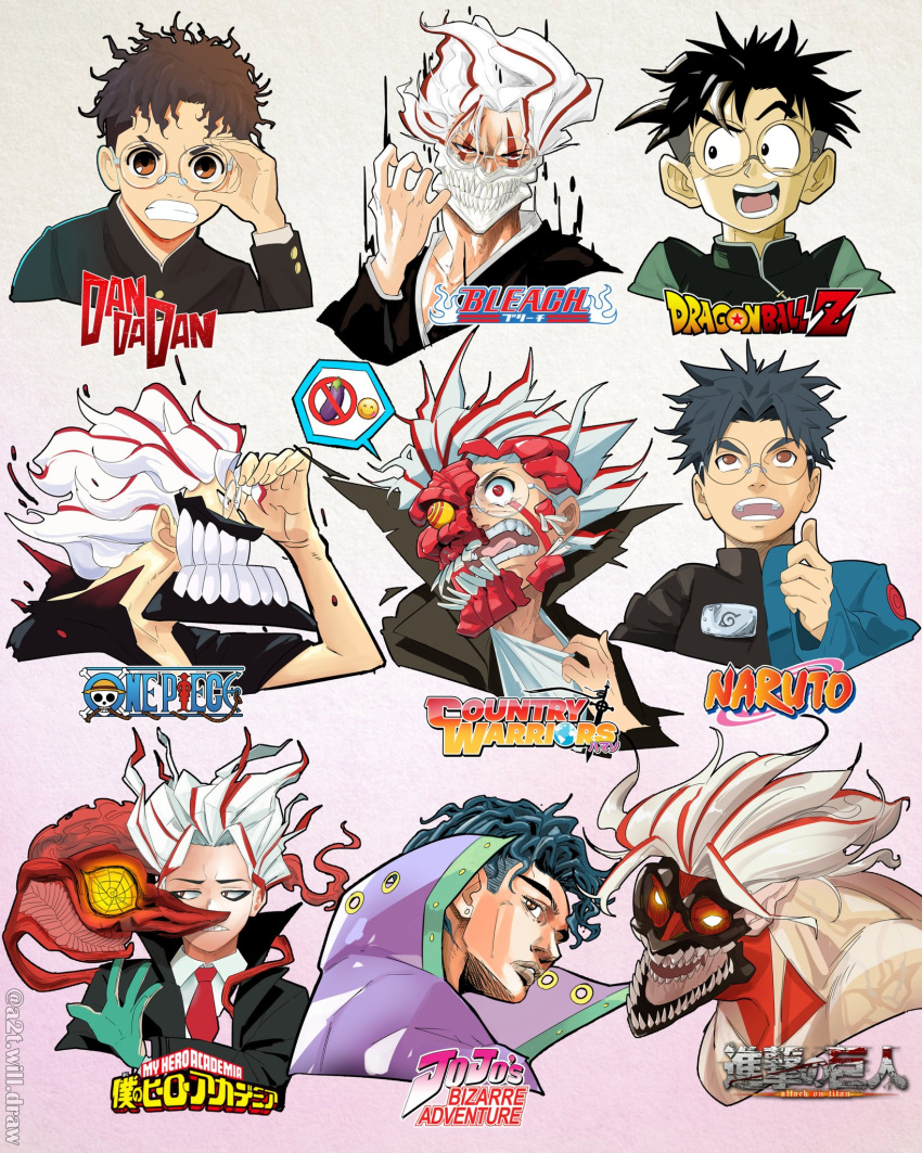 1boy, a2t_will_draw, big_jaws, black_hair, black_jacket, bleach, blue_jacket, boku_no_hero_academia