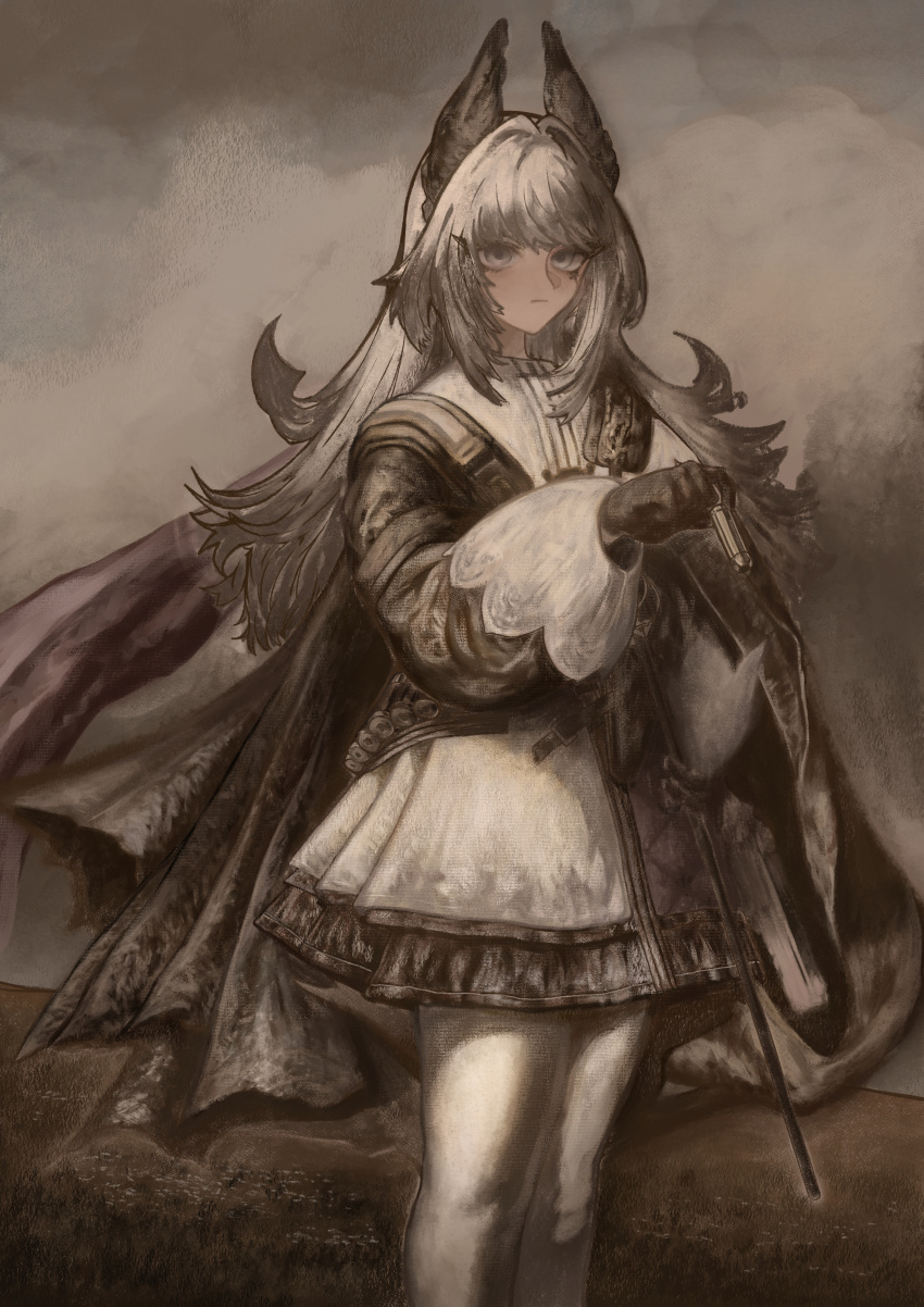 1girl, absurdres, arknights, bandolier, belt, black_jacket, black_skirt, bullet