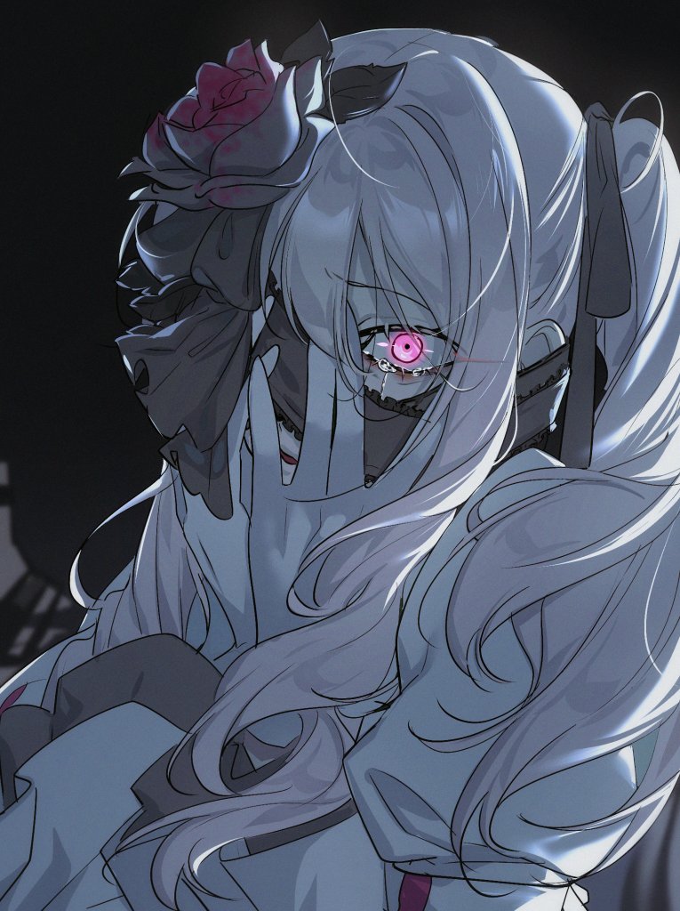 1other, akiyama_mizuki, angst, black_ribbon, blindfold, commentary, crying, crying_with_eyes_open