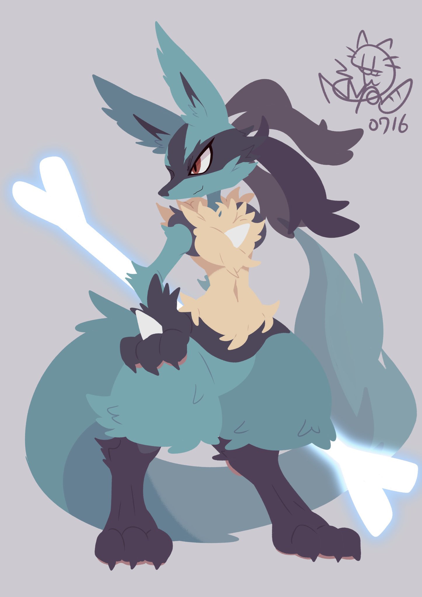 1other, animal_ears, black_fur, black_hair, blue_fur, bone, claws, closed_mouth