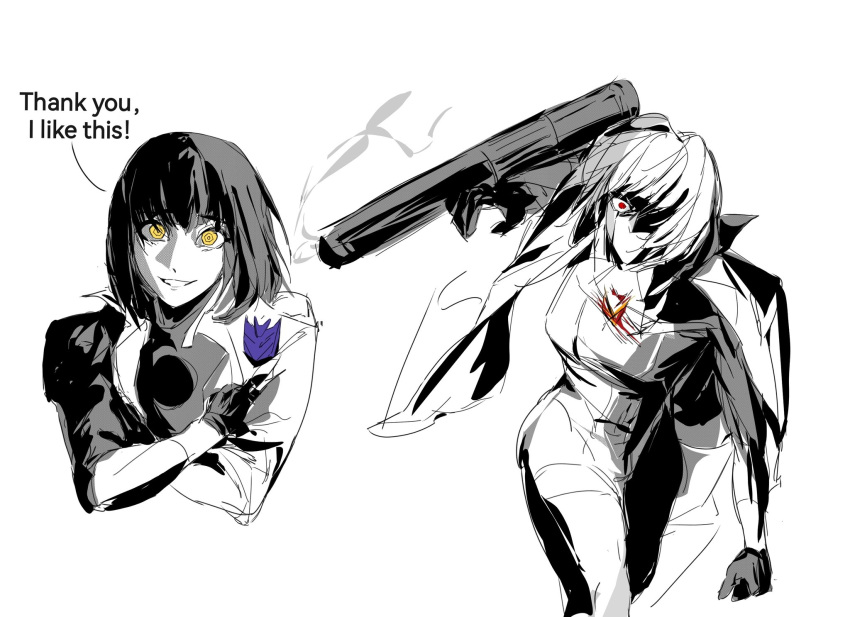 1girl, angry, arm_cannon, d-16_(transformers_one), decepticon, genderswap, genderswap_(mtf), glowing