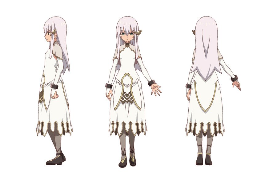 1girl, curly_(grimms_notes), earrings, empty_eyes, from_behind, full_body, green_eyes, grimms_notes