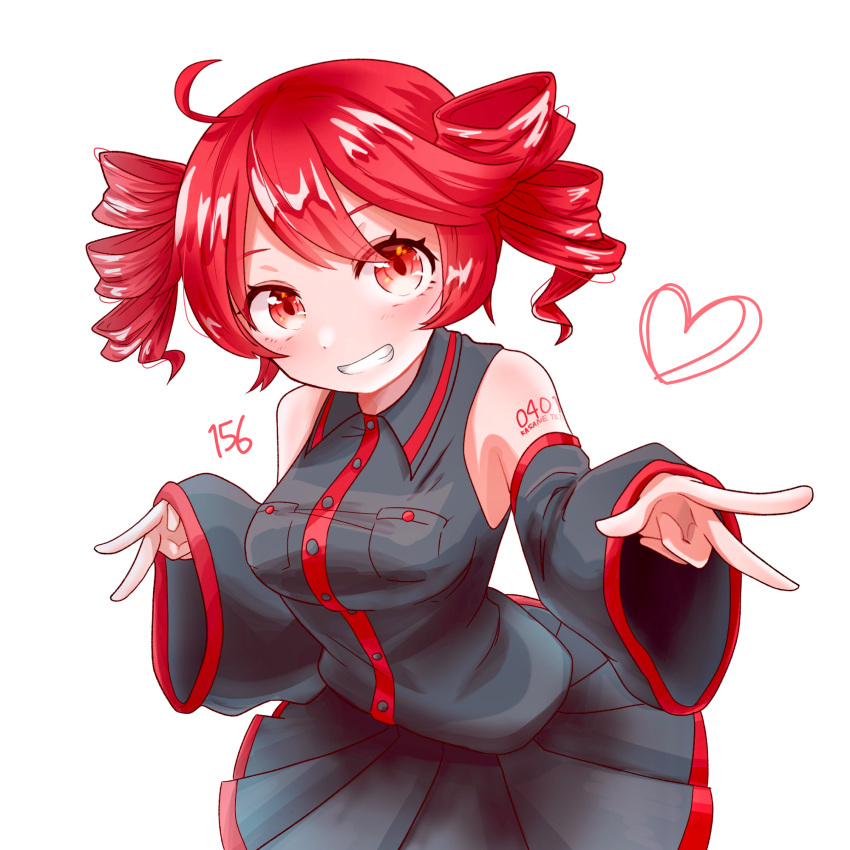 156_hitogoro, 1girl, ahoge, arm_tattoo, black_sleeves, blush, breasts, buttons