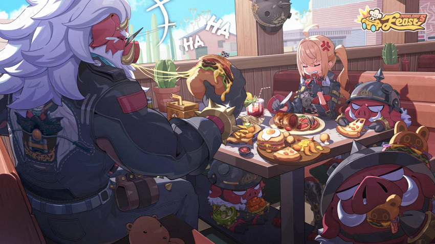 1boy, 1girl, absurdres, anger_vein, bangboo_(zenless_zone_zero), black_gloves, black_helmet, black_jacket