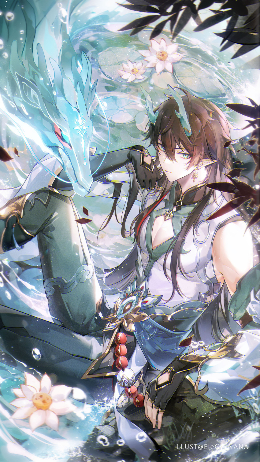 1boy, absurdres, black_gloves, black_hair, chinese_clothes, closed_mouth, dan_heng_(honkai:_star_rail), dan_heng_(imbibitor_lunae)_(honkai:_star_rail)