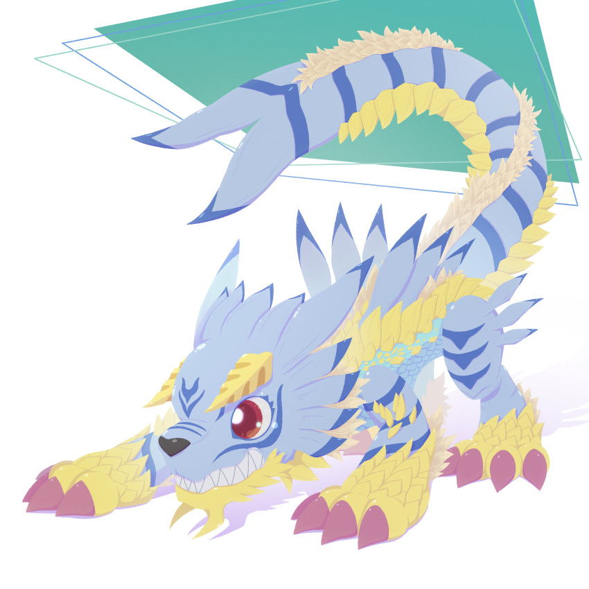 all_fours, blue_fur, body_fur, commentary, digimon, digimon_(creature), highres, monster_hunter_(series)