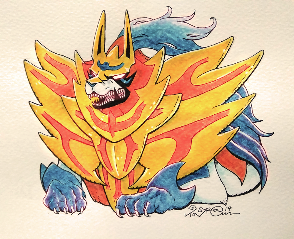 2019, armor, blue_fur, body_fur, glowing, glowing_eyes, gold_armor, multicolored_armor