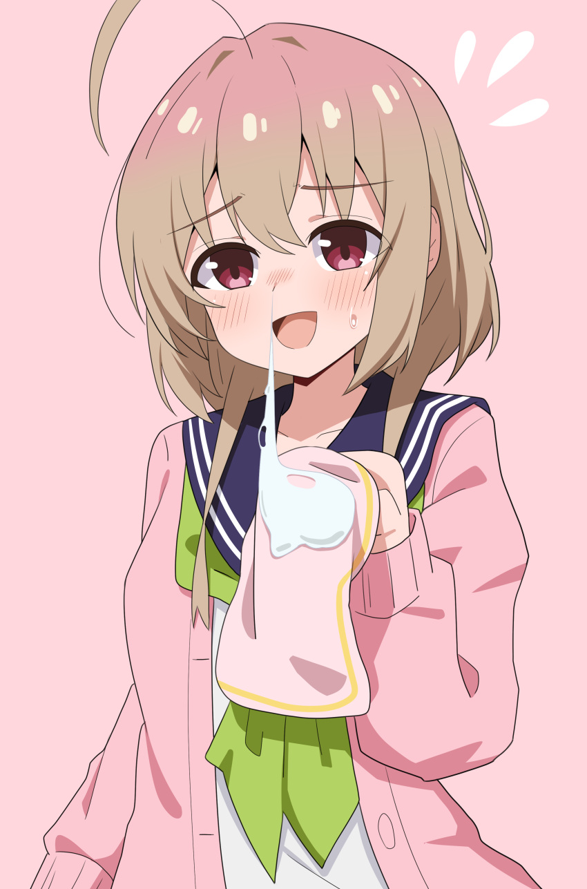 1girl, absurdres, ahoge, blue_sailor_collar, blush, cardigan, commentary, flying_sweatdrops