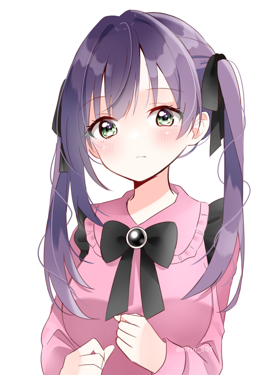 1girl, absurdres, black_bow, black_bowtie, black_ribbon, bow, bowtie, breasts