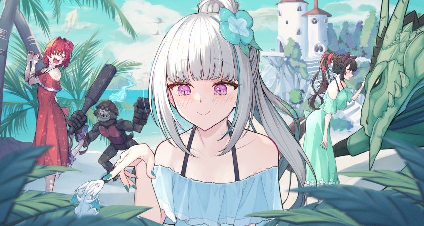 5girls, absurdres, ange_katrina, animal_ears, ape, ban_(inui_toko), bangle, beach