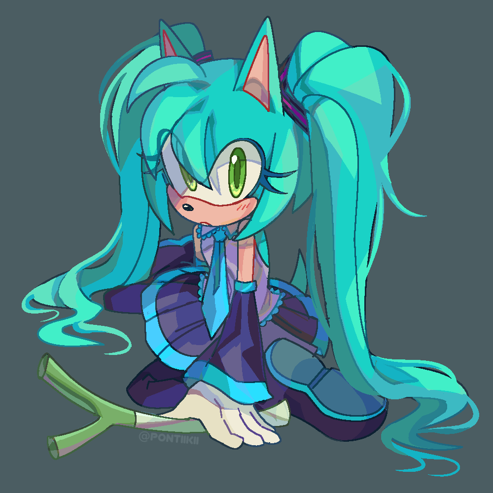 1girl, amy_rose, animal_ears, aqua_hair, aqua_necktie, boots, cosplay, detached_sleeves
