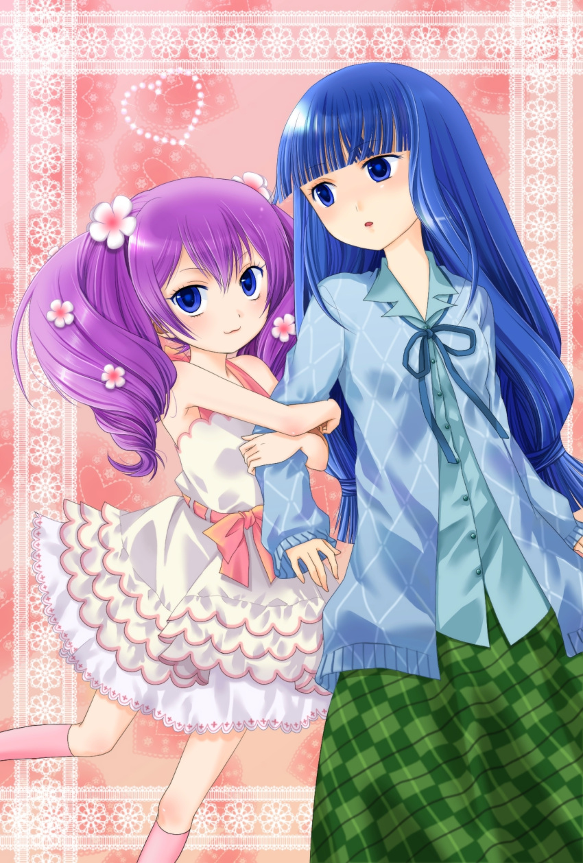 :3, bangs, blue_eyes, blue_hair, blunt_bangs, candace_(harvest_moon), flower, hair_flower