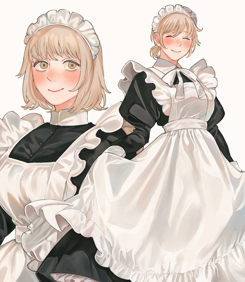 1girl, alternate_costume, alternate_hairstyle, blonde_hair, blush, breasts, closed_eyes, dungeon_meshi