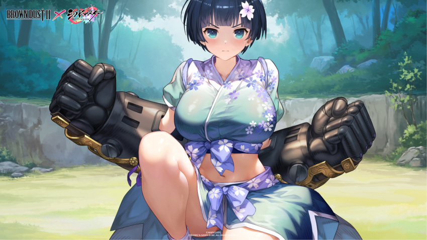 1girl, absurdres, ankle_socks, blue_eyes, blue_hair, blush, bowl_cut, breasts
