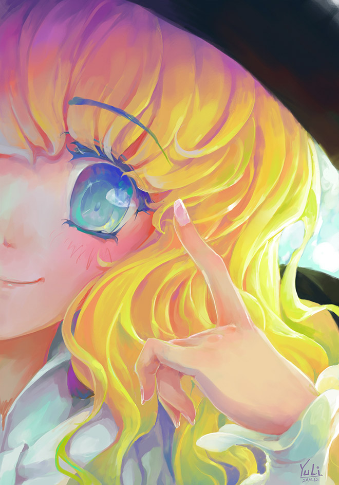 blonde_hair, blue_eyes, close-up, face, faux_traditional_media, fingernails, hands, lilith