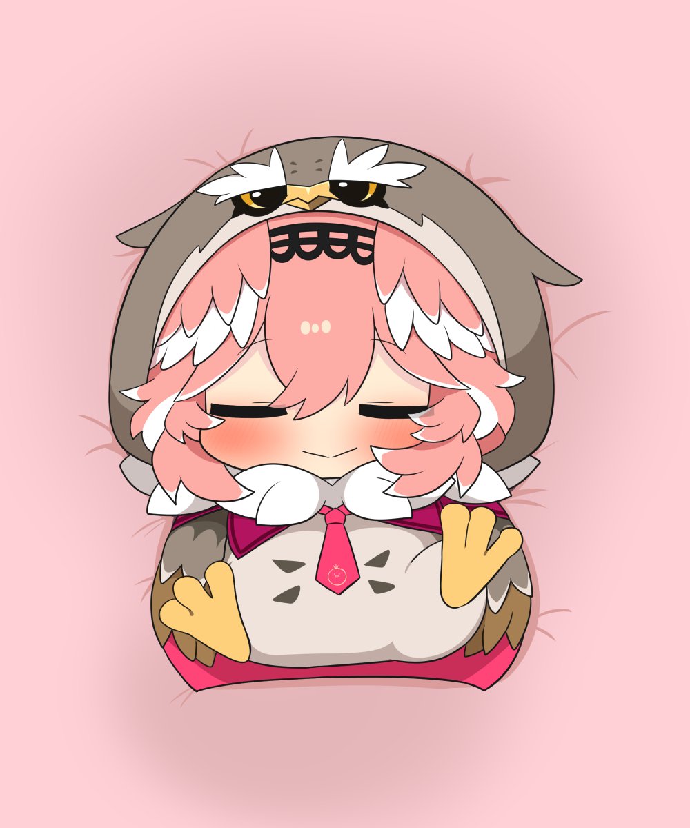1girl, :>, bird, bird_costume, blush, brown_feathers, cape, chibi