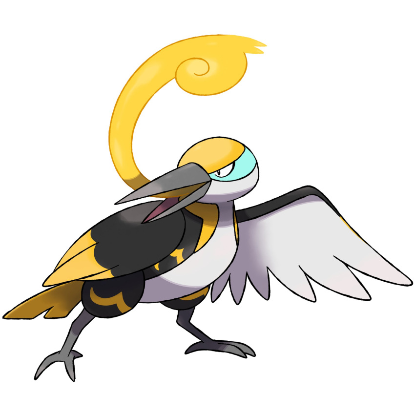beak, bird, commentary, darknwindie, fakemon, highres, long_tongue, no_humans, open_mouth, pokemon, simple_background, solo, standing, tongue, tongue_out, white_background