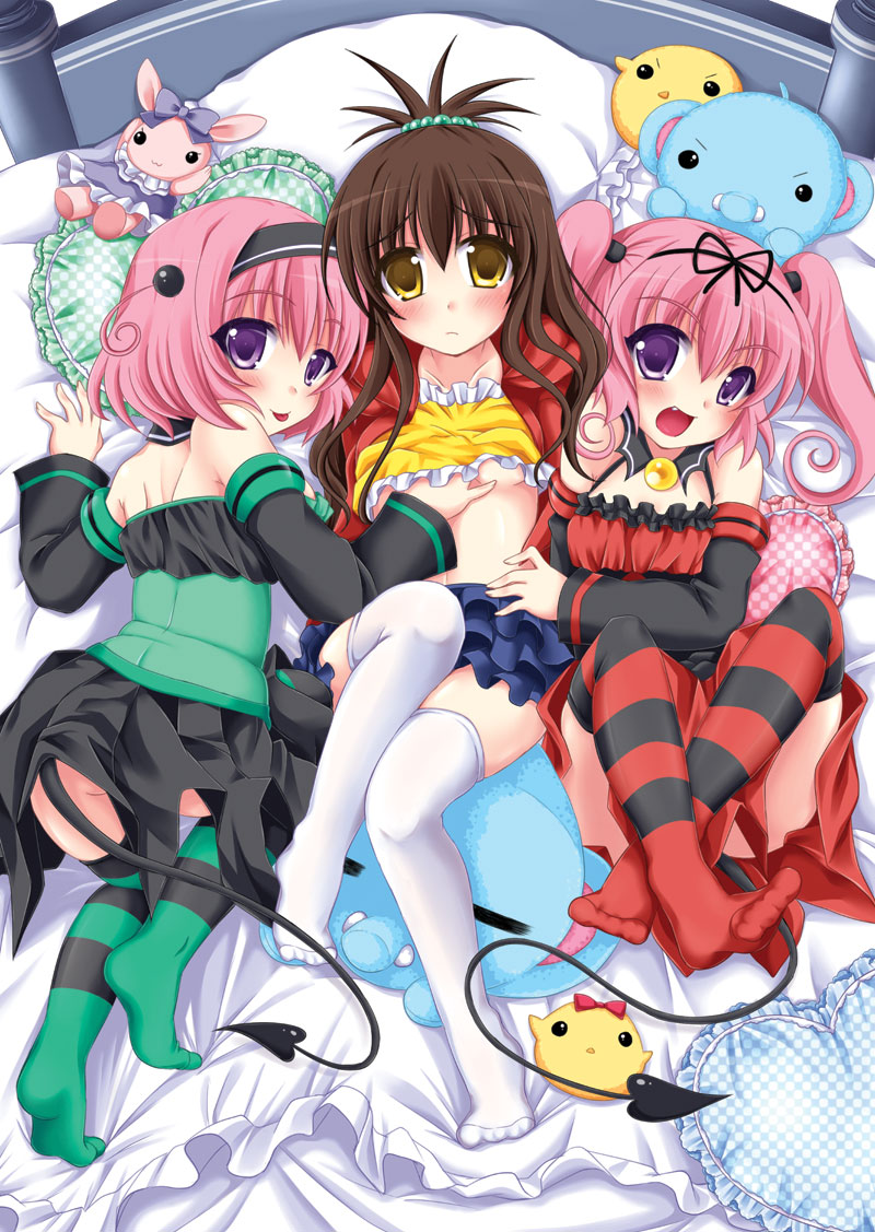 :p, bare_shoulders, blush, breasts, brown_hair, detached_sleeves, fang, hairband