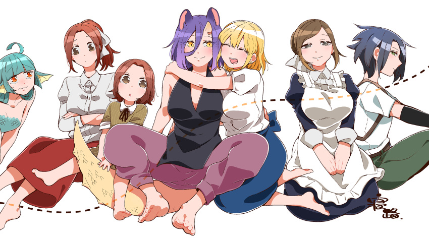 6+girls, animal_ears, black_hair, blonde_hair, blue_hair, bocchi_kaibutsu_to_moumoku_shoujo, brown_eyes, brown_hair