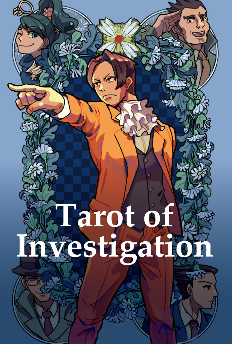 1girl, 4boys, ace_attorney, ace_attorney_investigations, arm_up, ascot, badge, beard_stubble