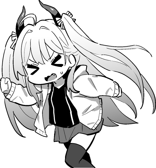 >_<, 1girl, ahoge, azur_lane, azur_lane:_slow_ahead, black_thighhighs, chibi, fang