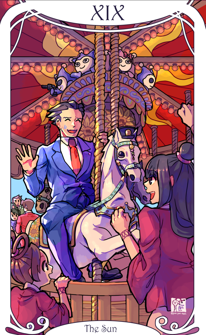 3boys, 3girls, ace_attorney, ace_attorney_investigations, ace_attorney_investigations:_miles_edgeworth, black_footwear, blue_badger, blue_jacket