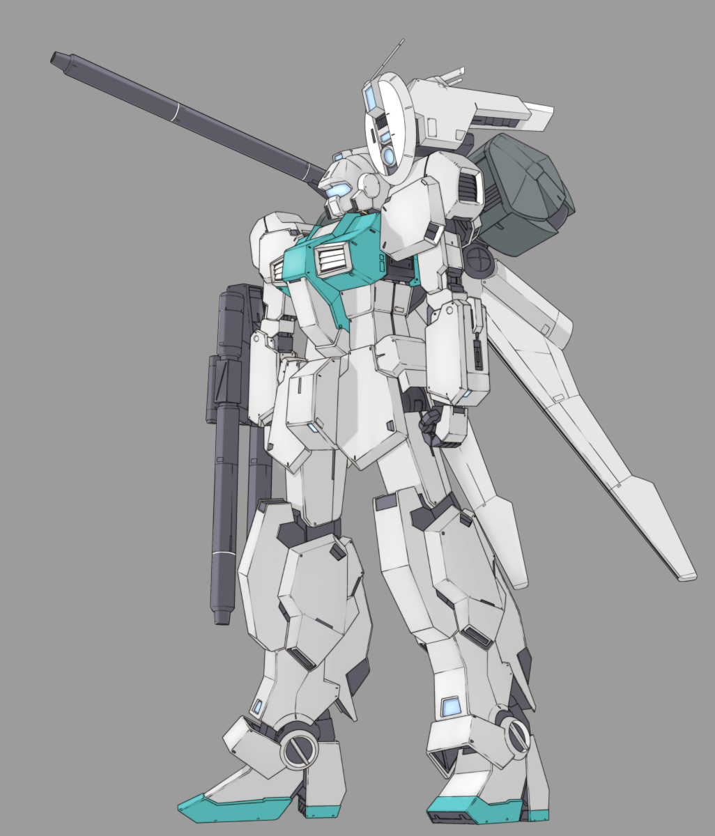 assault_visor, bag, double_beam_cannon, gundam, highres, humanoid_robot, long_cannon, mecha, mobile_suit, nemo_(mobile_suit), no_humans, original, robot, sensor, sensor_ray, shoulder_cannon, takahashi_masaki, zeta_gundam