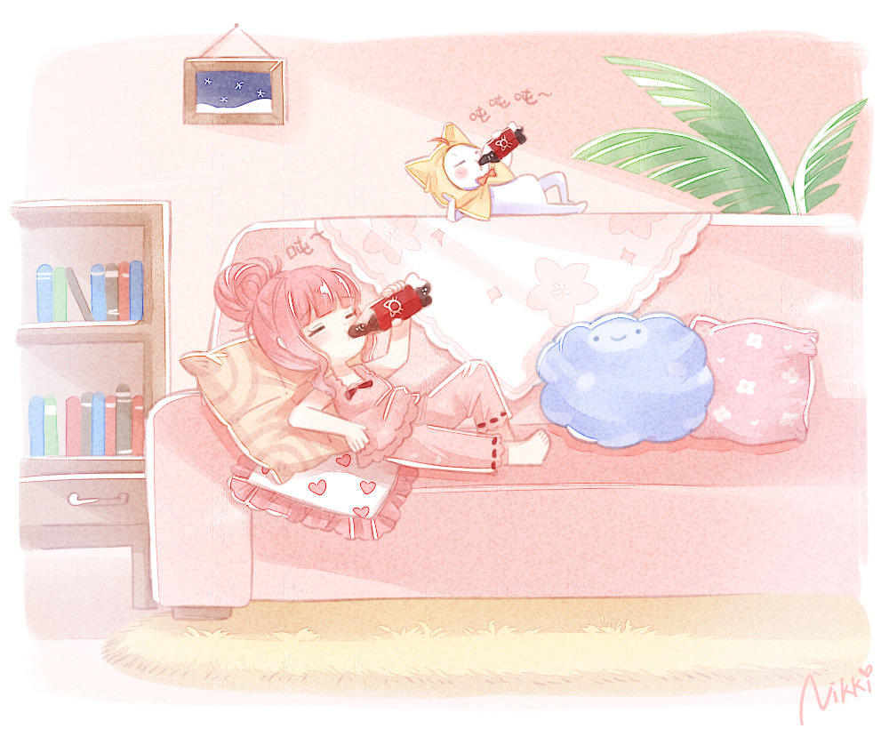 1girl, animal, artist_request, bare_arms, bare_shoulders, barefoot, blanket, blunt_bangs