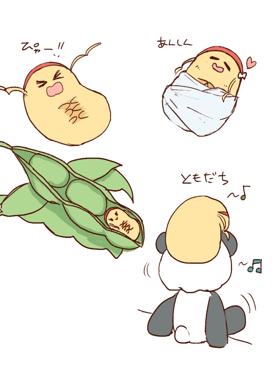 >_<, :>, animal_on_head, animalization, beamed_eighth_notes, closed_mouth, edamame, eighth_note