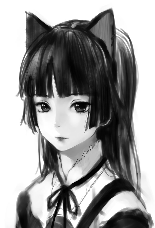 animal_ears, bust, cat_ears, face, gokou_ruri, kuroneko, long_hair, mole