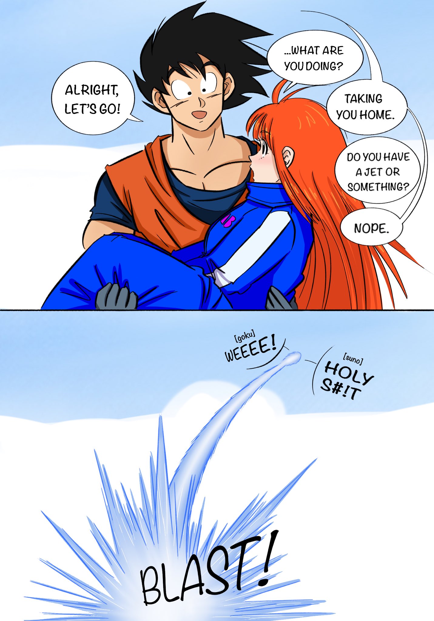 1boy, 1girl, aged_up, black_eyes, black_hair, carrying, coat, commentary