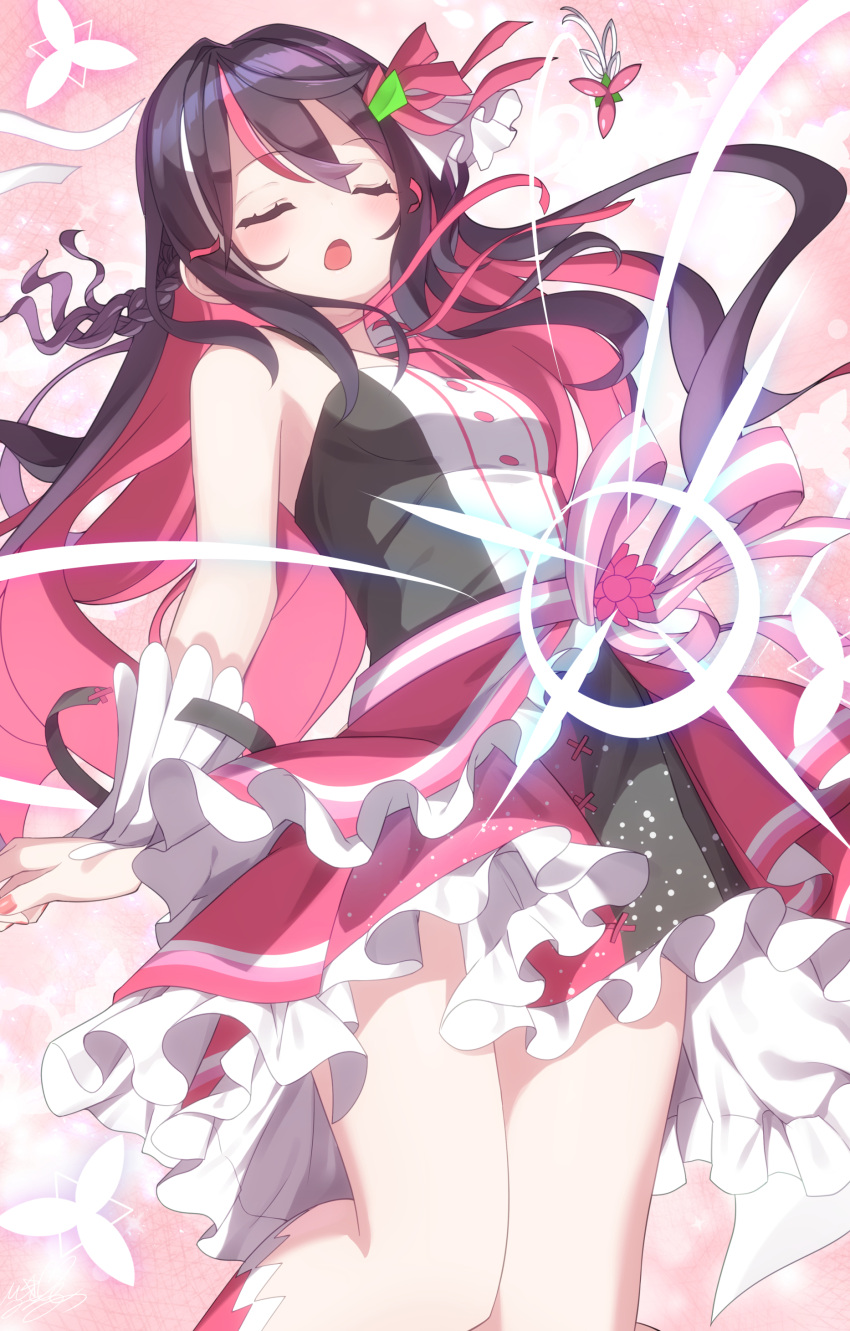 1girl, absurdres, asymmetrical_sidelocks, azki_(3rd_costume)_(hololive), azki_(hololive), black_hair, bow, braid