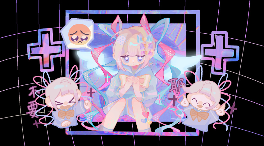 >_<, 1girl, :d, ^_^, blonde_hair, blue_bow, blue_hair, blue_sailor_collar