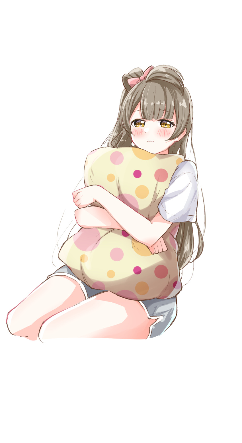 1girl, absurdres, blush, brown_eyes, brown_hair, closed_mouth, commentary, cropped_legs