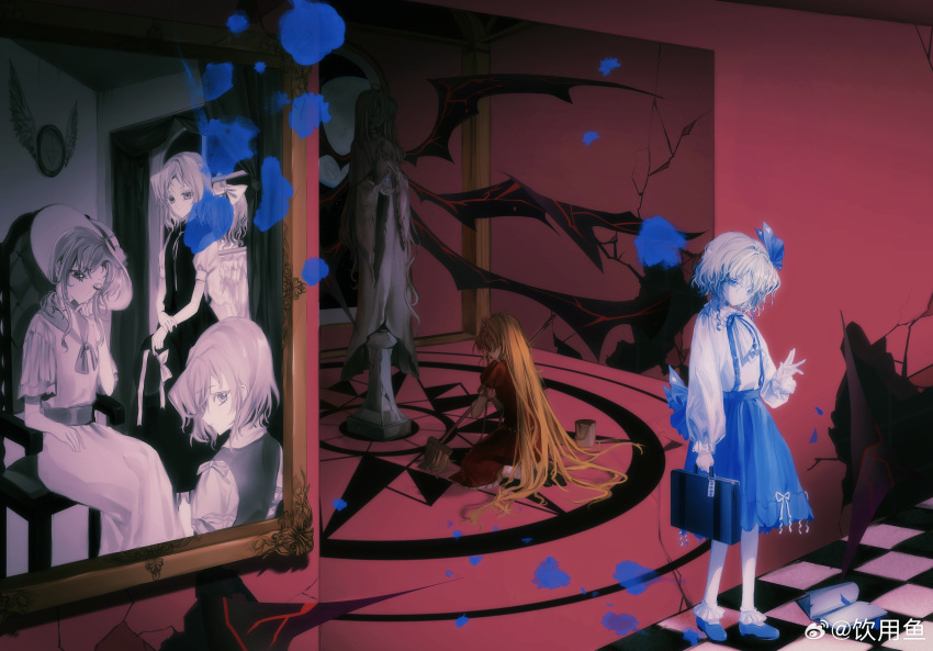 6+girls, absurdres, alice_margatroid, alice_margatroid_(pc-98), ascot, back_bow, black_footwear, black_wings