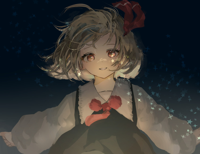 1girl, ascot, black_dress, blonde_hair, dress, eneshi, hair_ribbon, long_sleeves