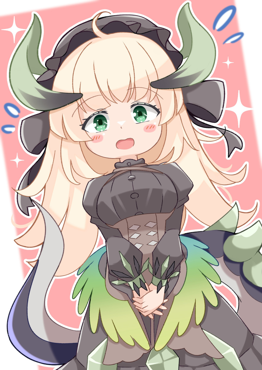 1girl, absurdres, black_dress, black_tail, black_wings, blonde_hair, breasts, chibi